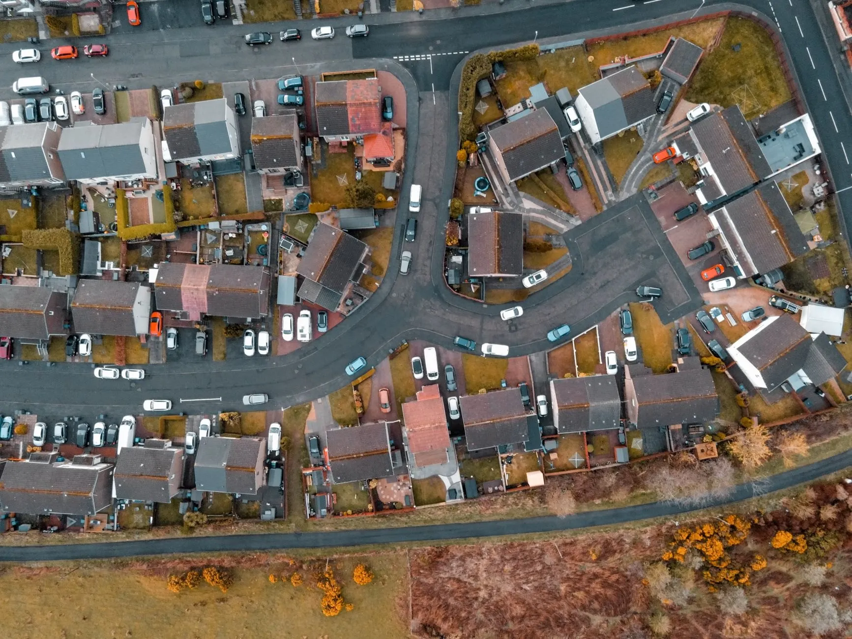 An aerial view of a suburban neighbourhood